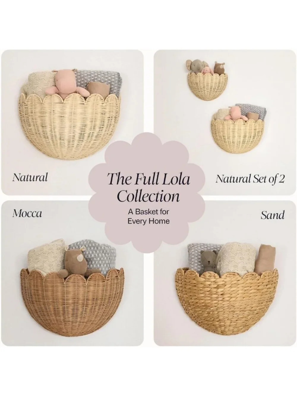 Scalloped Wicker Wall Baskets - Set of 2, Decorative Storage Baskets (16x10x7